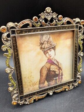 Tizo Italy Small Photo Frame, Antique Brass With Crystals, 3 X 3"